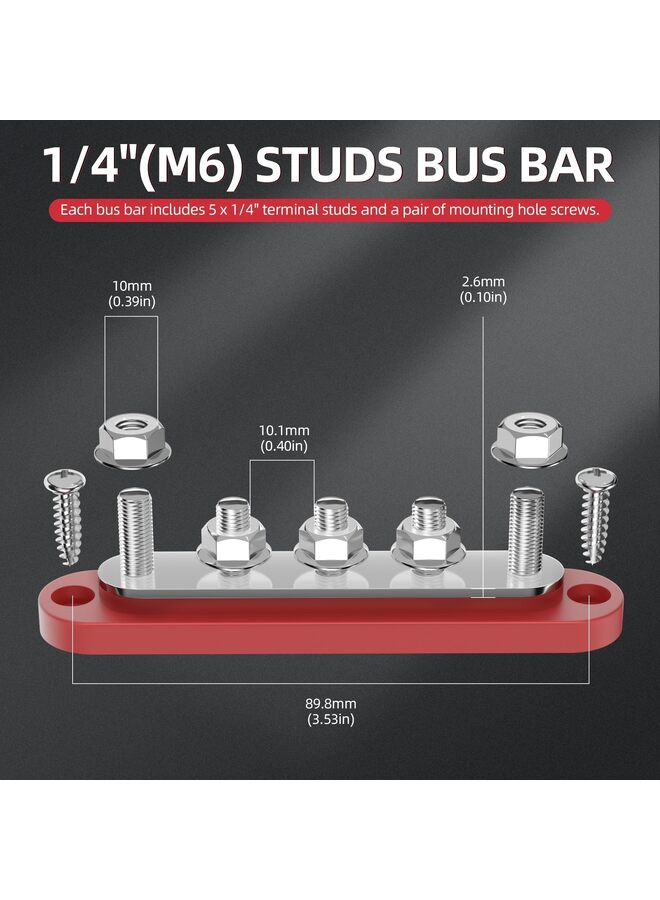 2PCS Bus Bar 12V Power Distribution Block 48V DC 300V AC Bus Bar 5 X 1/4" (M6) Terminal Studs 12 Volt  Busbar with Cover for Marine, Automotive, Solar Wiring  - Image 2