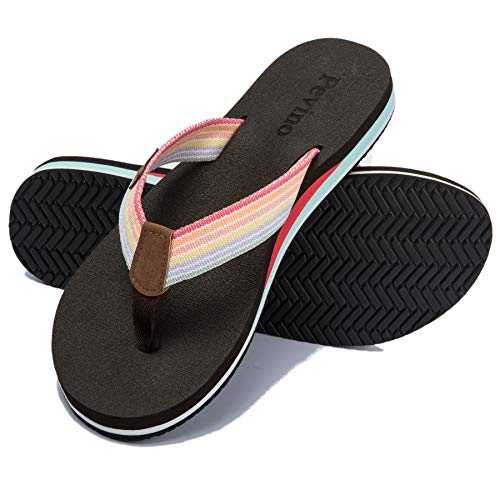 Pevino Women's Orthotic Flip Flops with Soft Waterproof Platform and Anti-Slip Sole,Casual Thong Sandals for Women,Comfortable Beach Sandals with Arch Support for Girl Ladies Brown Size 11 - Image 1