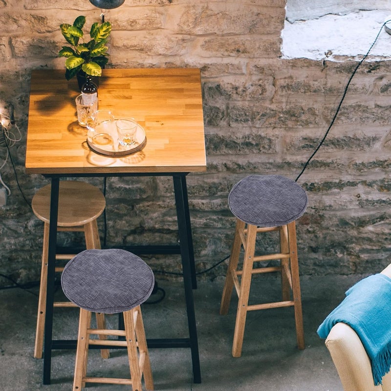 Roleader 2pcs Elastic Round Bar Stool Covers Stretchy Chair Seat Protectors for Home Kitchen Counter, Deep Gray Patterned Fabric Slipcovers for Pub Bar Stools - Image 5