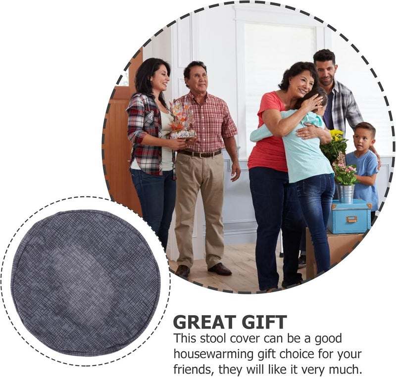 Roleader 2pcs Elastic Round Bar Stool Covers Stretchy Chair Seat Protectors for Home Kitchen Counter, Deep Gray Patterned Fabric Slipcovers for Pub Bar Stools - Image 3