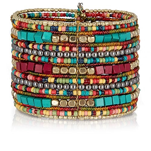 SPUNKYsoul Cuff Bracelets for Women Collection - Adjustable, Stylish Boho Inspired Beaded Bracelets, Trendy Stackable Bead, Ideal for Everyday Wear & Special Occasions (Teal, Red, Cube) - Image 1