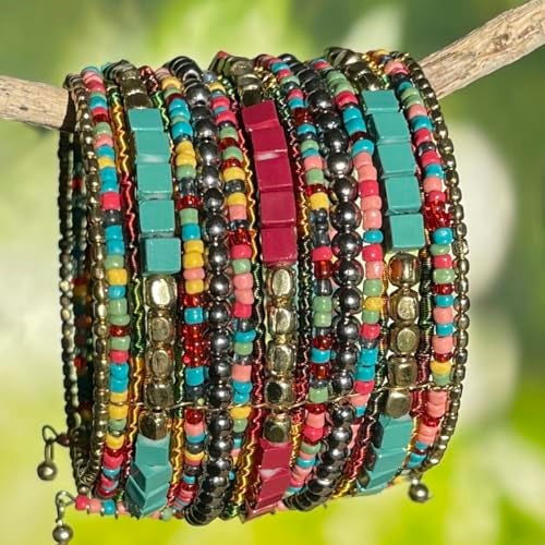 SPUNKYsoul Cuff Bracelets for Women Collection - Adjustable, Stylish Boho Inspired Beaded Bracelets, Trendy Stackable Bead, Ideal for Everyday Wear & Special Occasions (Teal, Red, Cube) - Image 5