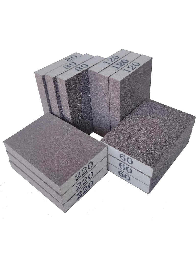 Tonmp 12 Pack Sanding Sponge Kit  60 80 120 220 Grit Washable and Reusable Sanding Block Sander Sponges for Drywall Metal Sandpaper Sponge Sanding Blocks for Wood 