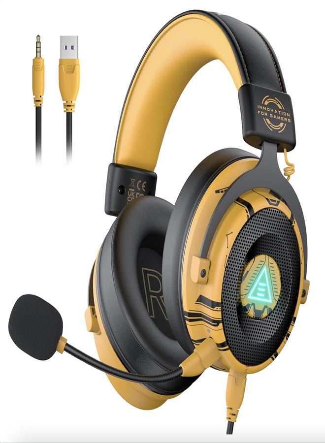 EKSA USB Gaming Headset for PC, Computer Gaming Headphones with Detachable Microphone Noise Cancelling, 7.1 Surround Sound, 50MM Driver, Wired Headset for PS4 PS5, Xbox One, Laptop (Yellow) - Image 1