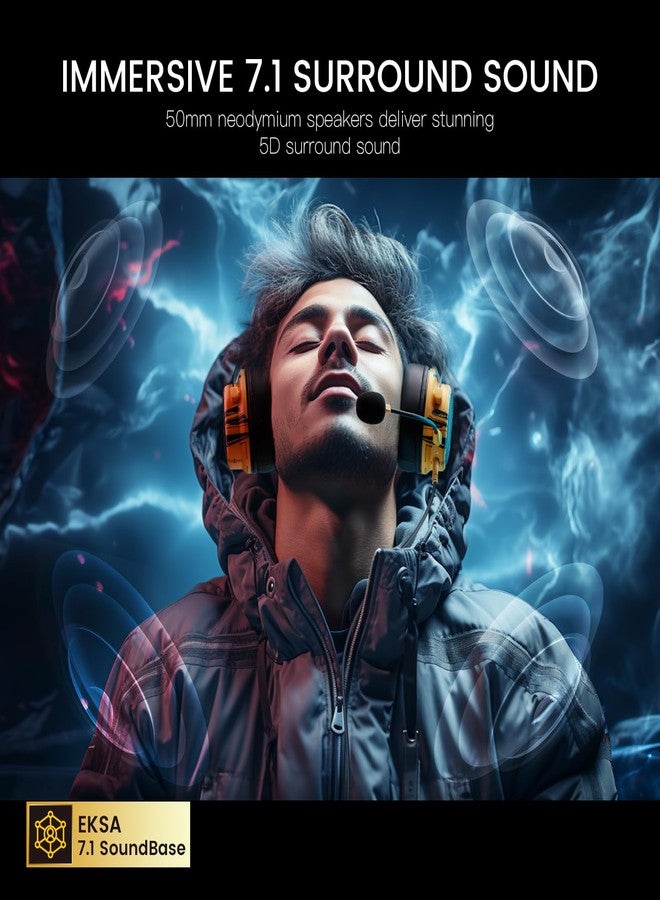 EKSA USB Gaming Headset for PC, Computer Gaming Headphones with Detachable Microphone Noise Cancelling, 7.1 Surround Sound, 50MM Driver, Wired Headset for PS4 PS5, Xbox One, Laptop (Yellow) - Image 2