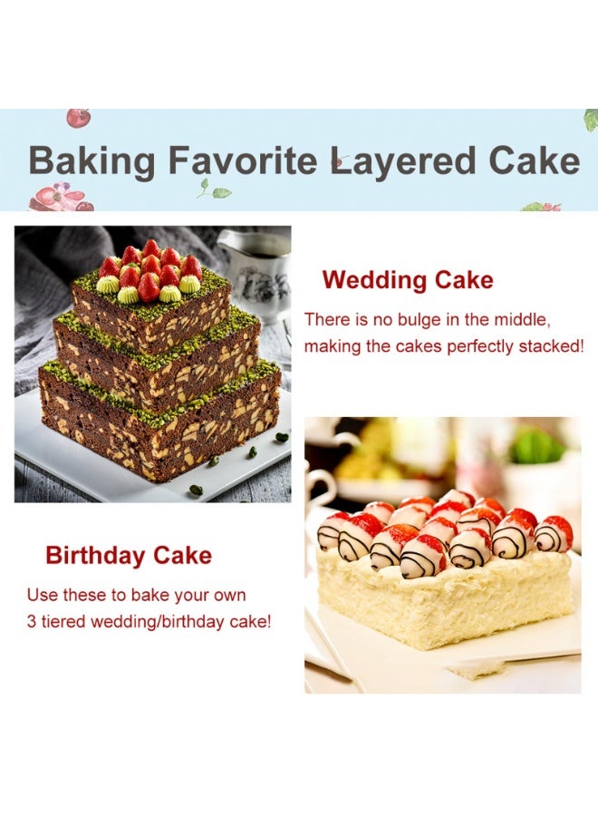 3-Piece Set Of Square Stainless Steel Cake Baking Molds 4 Inches 6 Inches 8 Inches Suitable For Baking Mousse, Pancakes (3 Different Sizes) 20x20x5cm, Silver - Image 4