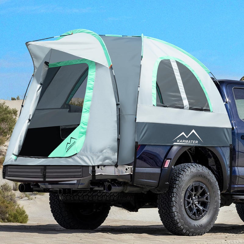 M KARMATER Pickup Truck Tent Waterproof PU2000mm for Camping 556 Ft Bed2Person Sleeping with Double Layer Design Windows Portable Overland Tent Expandable Triangle Sunshade Awning - Image 3