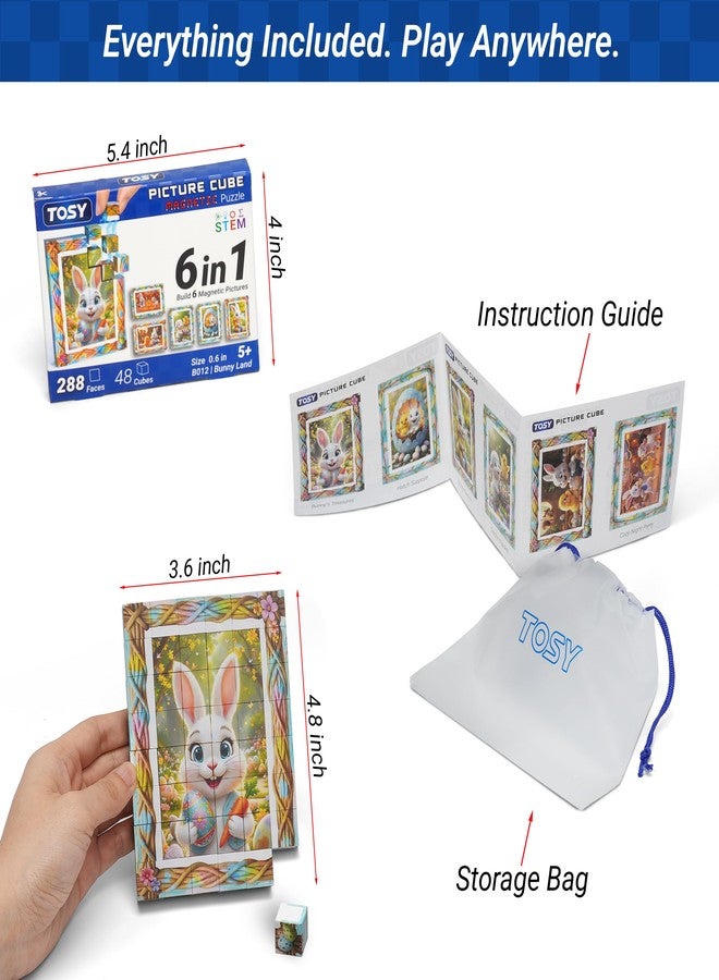 TOSY Picture Cube Bunny Land: 6-in-1 Magnetic Picture Puzzle, Easter Basket Stuffers STEM Gift for Kids & Adults, 48 Blocks, 288 Faces/Magnets, 0.6 in, B012, Seamless UV Art, Display-Ready Frame - Image 5