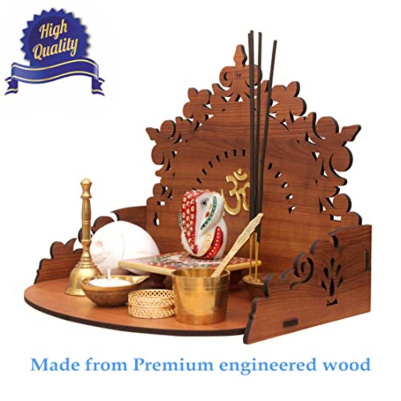 ® Floral Beautiful Wooden Pooja Mandir for Home Temple and Office - Modern Puja Stand Height- 9.85, Length- 12, Width-8.75 Inch baihuo - Image 3