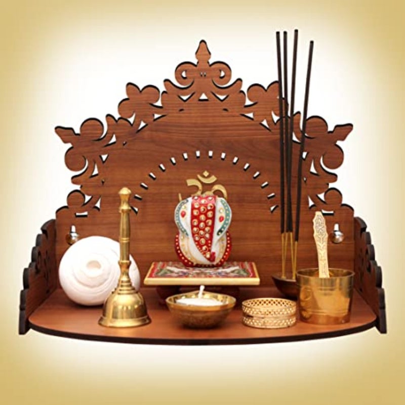 ® Floral Beautiful Wooden Pooja Mandir for Home Temple and Office - Modern Puja Stand Height- 9.85, Length- 12, Width-8.75 Inch baihuo - Image 1
