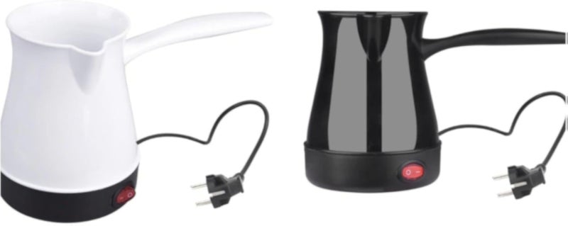 Travel Electric Coffee Maker â€“ 3 Cup Stainless Steel Pot with Thermal Sensor & Easy On/Off Switch (White and black (two pieces))