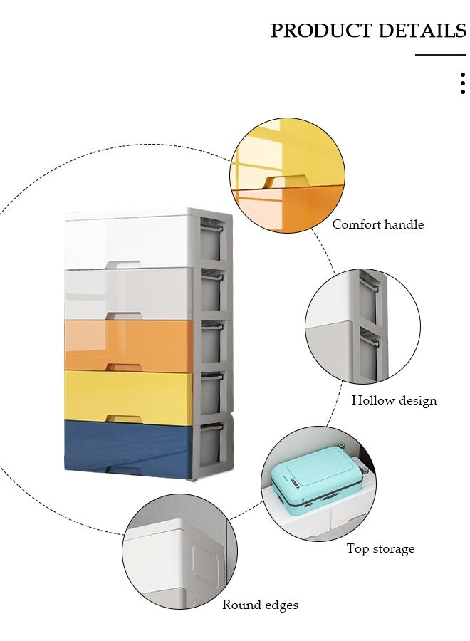 DUNISO خزانة تخزين أدراج بلاستيكية لصندوق تخزين الألعاب 5 طبقات، خزانة تخزين قائمة لغرفة المعيشة والحمام والمطبخ، 35 سم × 27 سم × 70 سم - Image 3