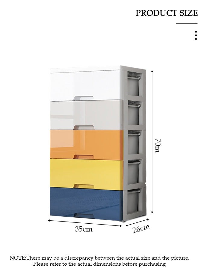 DUNISO خزانة تخزين أدراج بلاستيكية لصندوق تخزين الألعاب 5 طبقات، خزانة تخزين قائمة لغرفة المعيشة والحمام والمطبخ، 35 سم × 27 سم × 70 سم - Image 2
