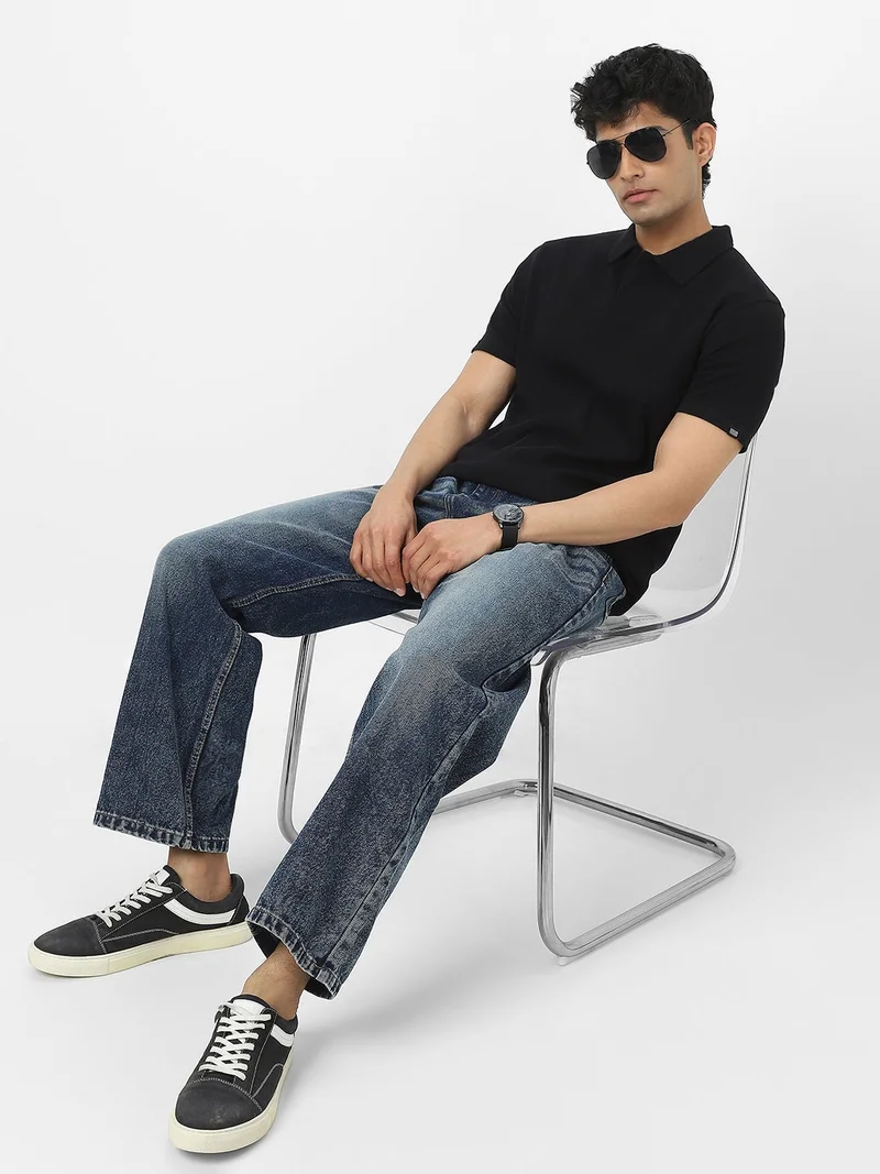 Urbano Fashion  Urbano Fashion Men's Black Textured Regular Fit Half Sleeve Cotton Polo T-Shirt  | Best Price UAE