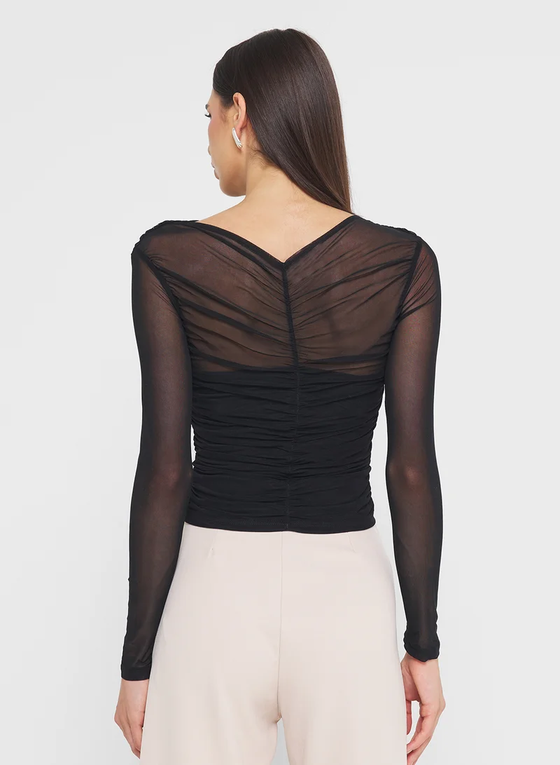 ايلا Mesh Sleeve Ruched Top