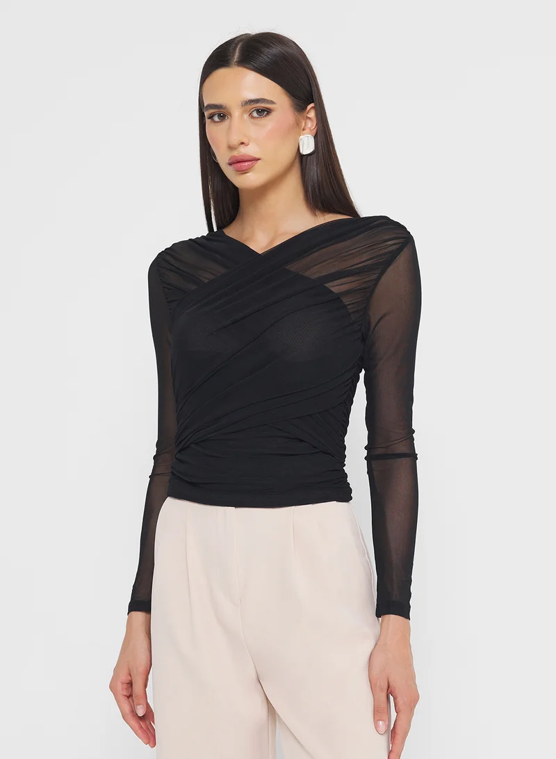 ايلا Mesh Sleeve Ruched Top