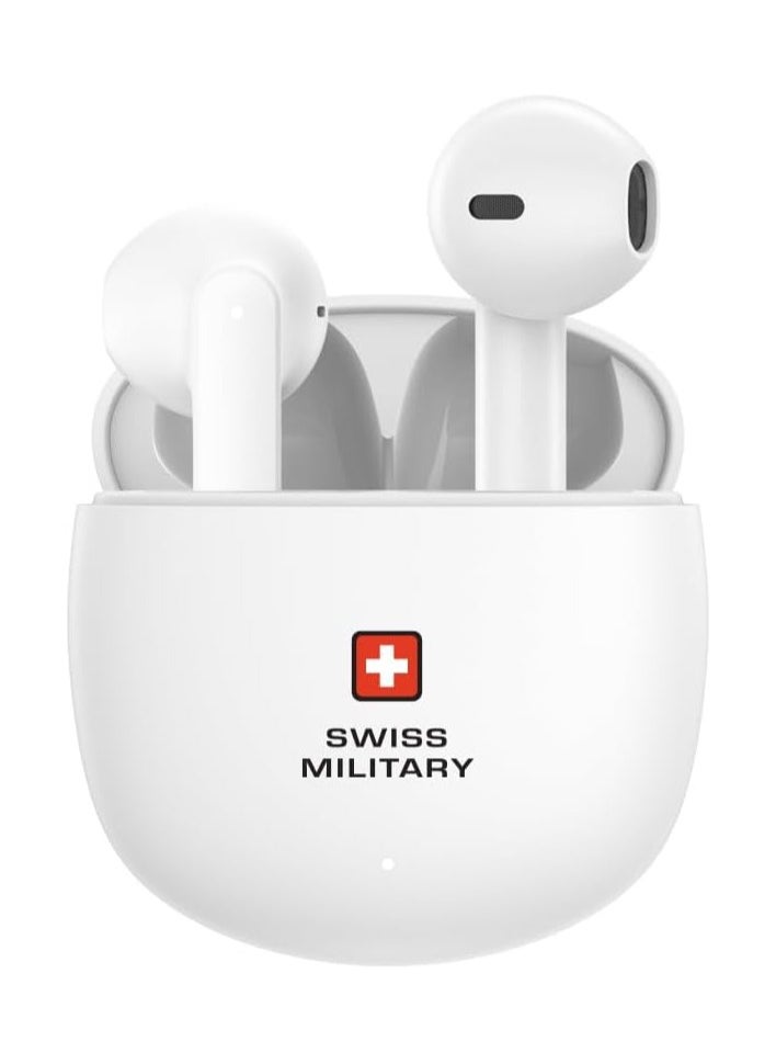 SWISS MILITARY VICTOR6 High Bass True Wireless Earbuds - 24 Hours Total Playtime, 180 Days Standby, Smart Touch Controls, Seamless Connectivity, Secure Fit for Workouts & Travel - White  - Image 1