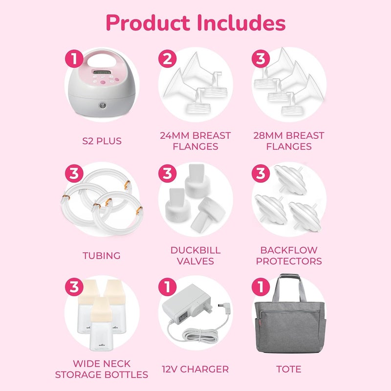 Spectra Baby S2 Plus Premier Electric Breast Pump with Grey Tote Premium Accessory Kit  28 mm - Image 2