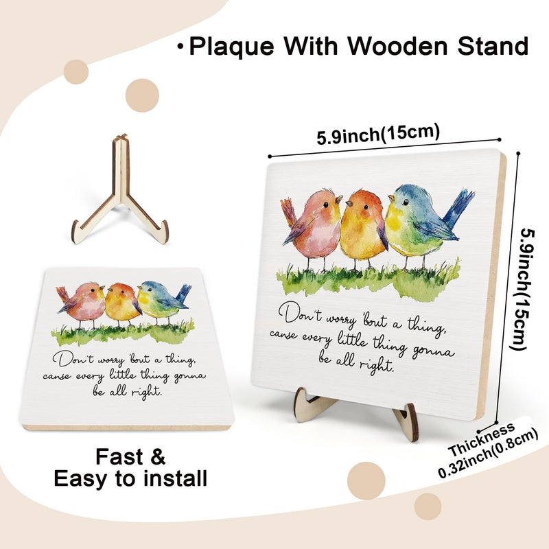 DMADNF Inspirational Wooden Sign â€“ Every Little Thing Is Gonna Be All Right-Quote Plaque with Watercolor Birds, Uplifting Desk Decor for Home or Office, Gift for Women, Teachers, Friends, Graduation(Colour, 5.9 x 5.9 inches) - Image 2