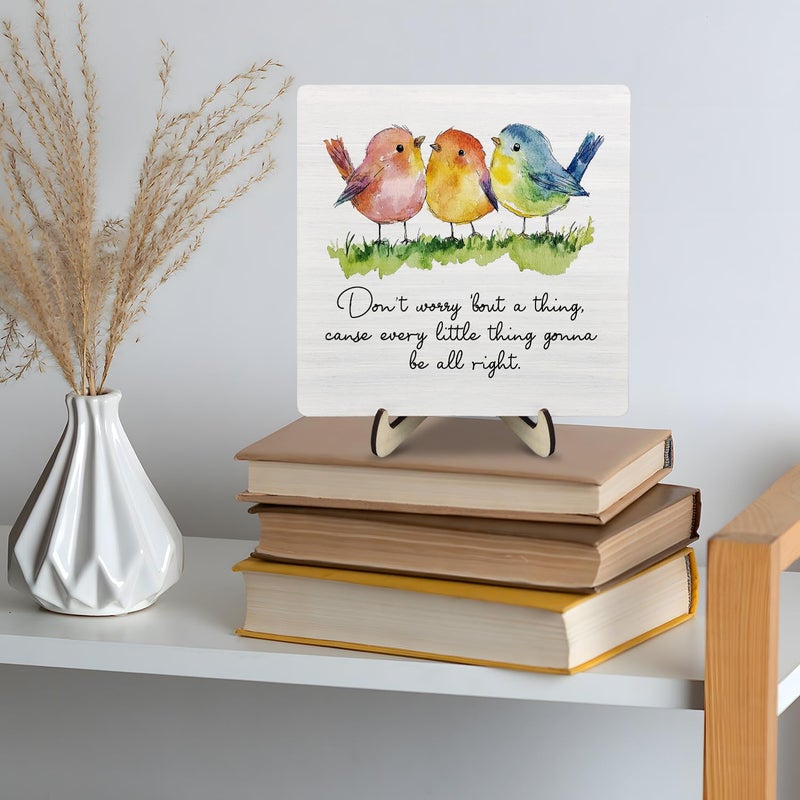 DMADNF Inspirational Wooden Sign â€“ Every Little Thing Is Gonna Be All Right-Quote Plaque with Watercolor Birds, Uplifting Desk Decor for Home or Office, Gift for Women, Teachers, Friends, Graduation(Colour, 5.9 x 5.9 inches) - Image 4