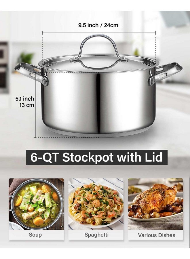 Cooks Standard وعاء طهي ستاندر 18/10 من الفولاذ المقاوم للصدأ سعة 6 كوارت، وعاء طهي عميق كلاسيكي، أدوات تعليب، فرن هولندي، كسرولة مع غطاء من الفولاذ المقاوم للصدأ، فضي - Image 2