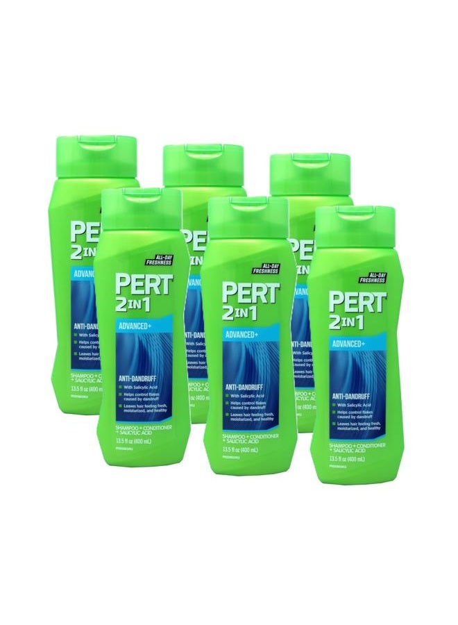 PERT 2 IN 1 Shampoo and Conditioner, Anti-Dandruff, 13.5 Fl. Oz (Pack of 6) - Image 1