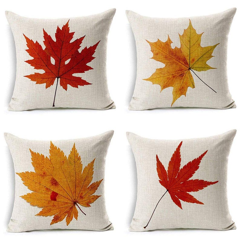 LEIOH Fall Decor Cotton Linen LeavesMaple Leaf Autumn Decorations Cushion Covers 18 x 18 Inch Sofa Home Decor Throw Pillow Case for Bed Pillow Covers Set of 4 - Image 2