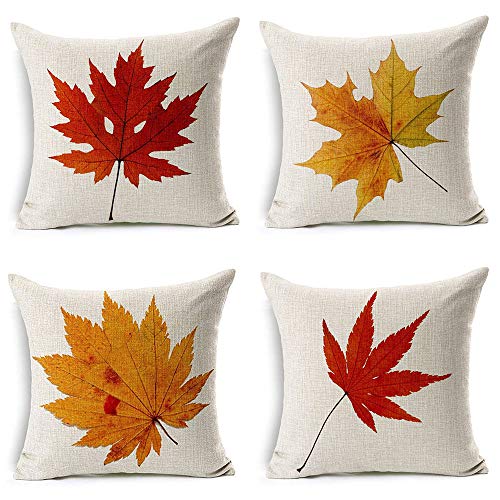 LEIOH Fall Decor Cotton Linen LeavesMaple Leaf Autumn Decorations Cushion Covers 18 x 18 Inch Sofa Home Decor Throw Pillow Case for Bed Pillow Covers Set of 4 - Image 1