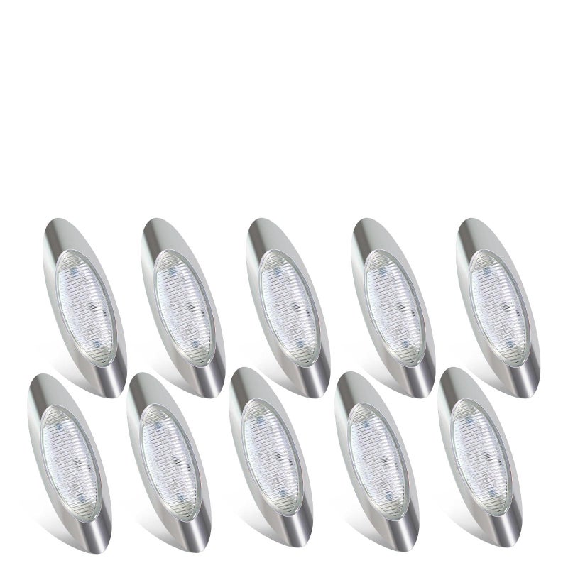Wodvyss 10pcs 6.5" LED Amber Marker Lights, Oval Amber 16LED Side Marker Clearance Lights with Chrome Bezel Replacement for Truck Peterbilt Kenworth Freightliner,Clear Lens - Image 1