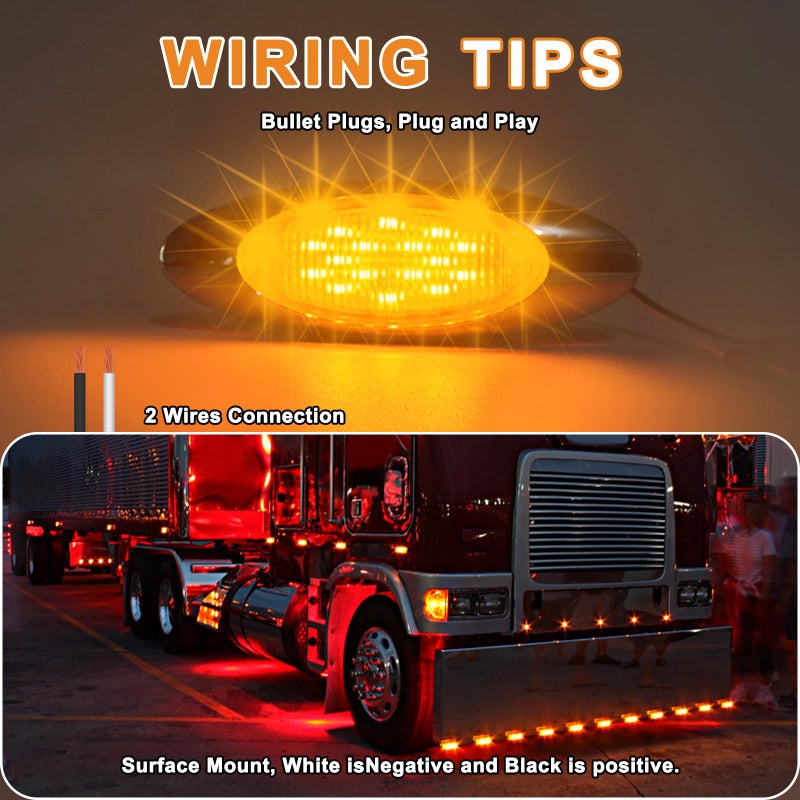 Wodvyss 10pcs 6.5" LED Amber Marker Lights, Oval Amber 16LED Side Marker Clearance Lights with Chrome Bezel Replacement for Truck Peterbilt Kenworth Freightliner,Clear Lens - Image 2