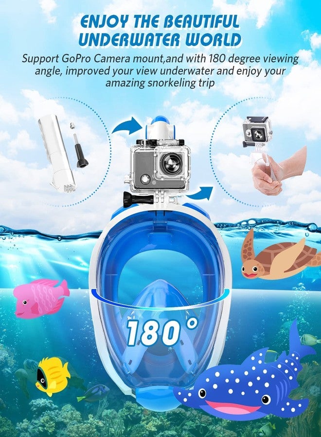 FEELING MALL Snorkel Mask Full Face, Full Face Snorkel Mask with Dry Top Breathing System, 180 Degree Panoramic View Snorkeling Gear Anti-Fog Anti-Leak with Camera Mount for Adults (Blue) - Image 4