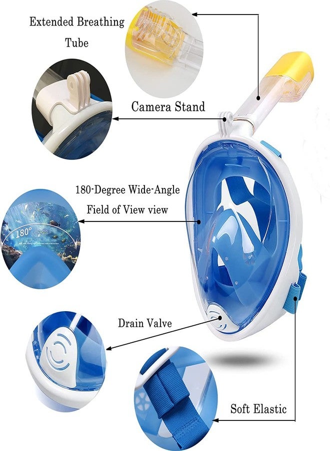 FEELING MALL Snorkel Mask Full Face, Full Face Snorkel Mask with Dry Top Breathing System, 180 Degree Panoramic View Snorkeling Gear Anti-Fog Anti-Leak with Camera Mount for Adults (Blue) - Image 2