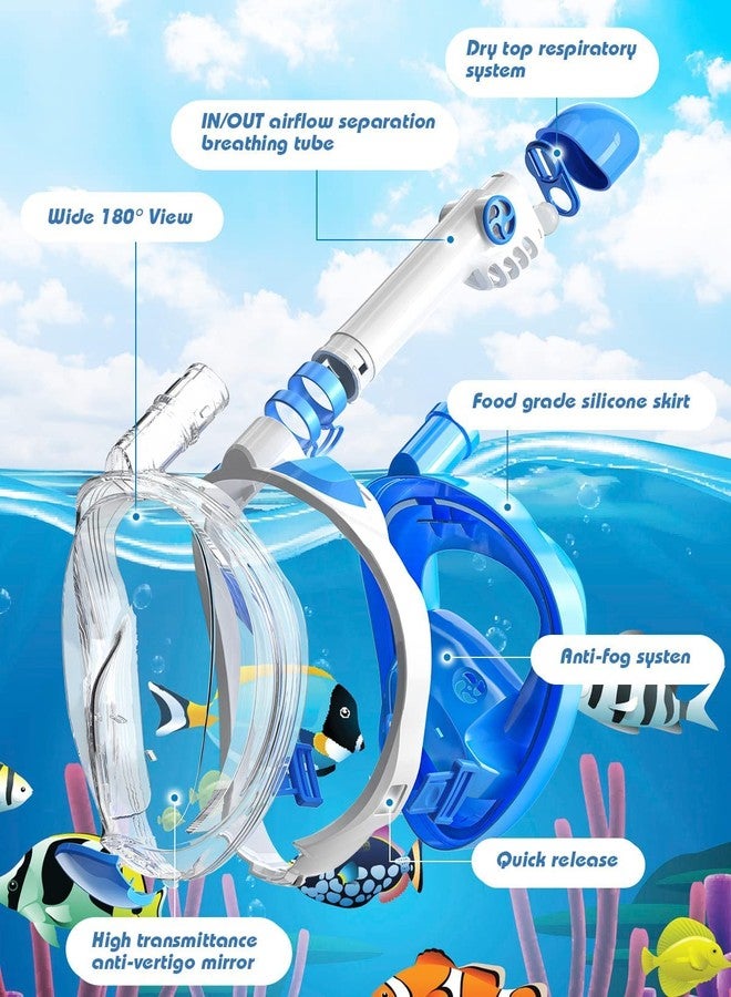 FEELING MALL Snorkel Mask Full Face, Full Face Snorkel Mask with Dry Top Breathing System, 180 Degree Panoramic View Snorkeling Gear Anti-Fog Anti-Leak with Camera Mount for Adults (Blue) - Image 3