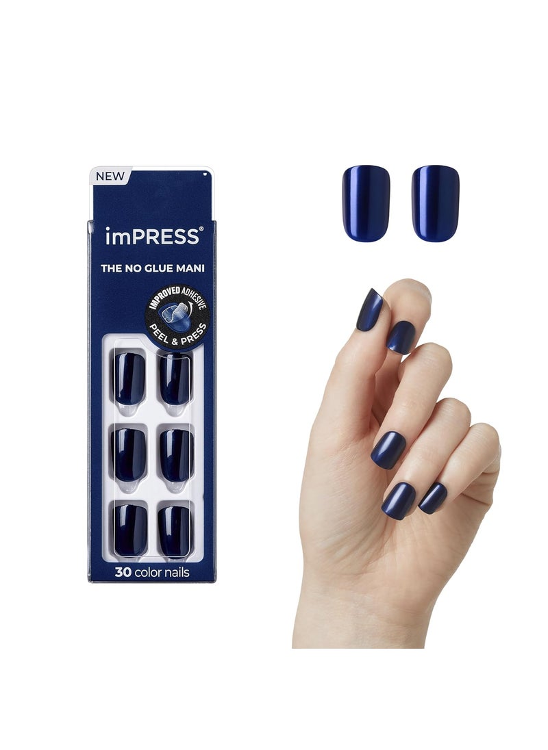 Impress - KISS imPRESS No Glue Mani Press On Nails, Color, 'Never Too Navy', Blue, Short Size, Squoval Shape, Includes 30 Nails, Prep Pad, Instructions Sheet, 1 Manicure Stick, 1 Mini File - Image 1