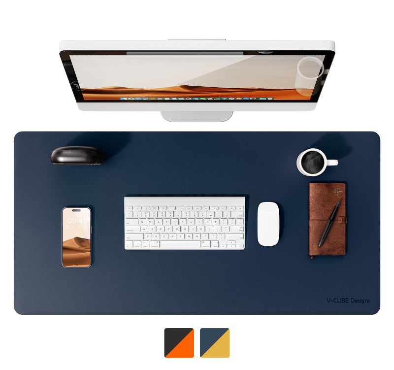 V-CUBE Designs Premium Vegan Leather Dual Color Desk Mat 75X40cm 1.8mm Thick| Laptop Mat/Extended Large Mouse Pad, Reversible Deskspread |High Tear/Peel Strength|Anti-Slip,Splash-Proof| Blue&Yellow - Image 2