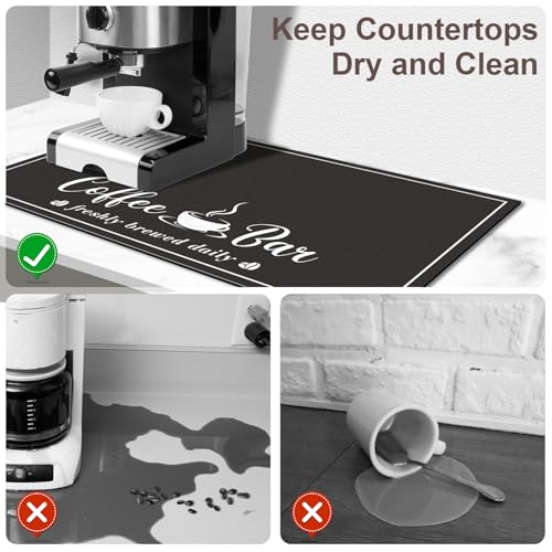 CooRug Absorbent Coffee Mat, Fashion Dish Drying Mat for Kitchen Counter Coffee Bar Accessories Espresso Machine Dish Rack 12" x 20" Black - Image 3