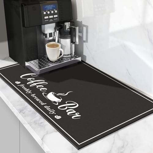 CooRug Absorbent Coffee Mat, Fashion Dish Drying Mat for Kitchen Counter Coffee Bar Accessories Espresso Machine Dish Rack 12" x 20" Black - Image 1