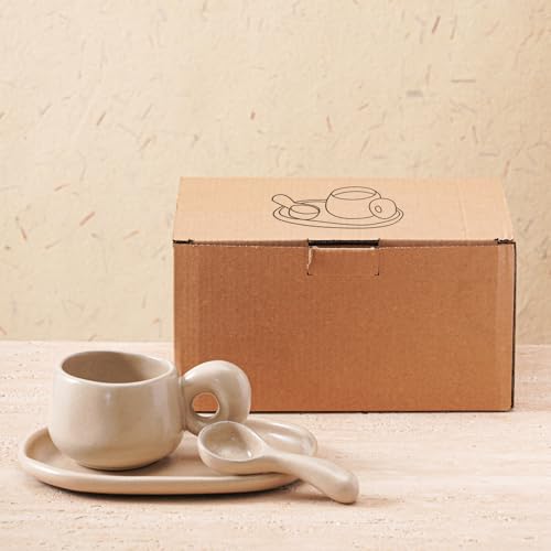 Uaral Ceramic Coffee Mugs Set,Cups Set with Saucer and Spoon for Coffee/Tea Break,Latte Breakfast.10oz Coffee Mug,8inch Ceramic Serving Tray and Spoon.3 Piece,Matte Cream - Image 5