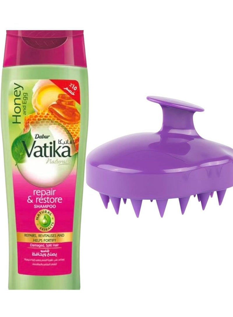 فاتيكا ناتشورالز شامبو لإصلاح وترميم الشعر بالعسل والبيض، 360 مل + فرشه استحمام شعر - Image 1