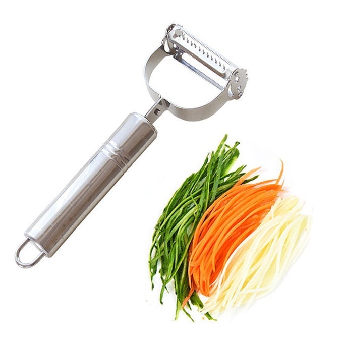 PREMIUM ULTRA SHARP STAINLESS STEEL DUAL JULIENNE VEGETABLE PEELER SLICER TOOL FOR MAKING DELICIOUS SALADS AND VEGGIE NOODLES MOTHER WIFE GIFT