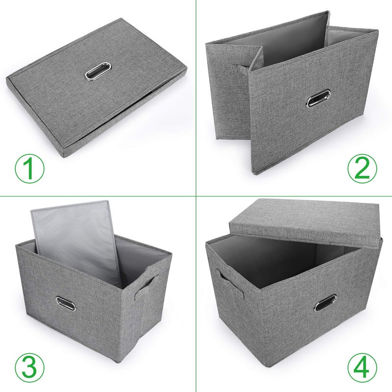 Valease Large Linen Collapsible Storage Bins with Removable Lids and Handles, Washable Storage Box Containers Baskets Cube with Cover for Bedroom,Closet,Office,Living Room,Nursery (Grey, Large) - Image 3