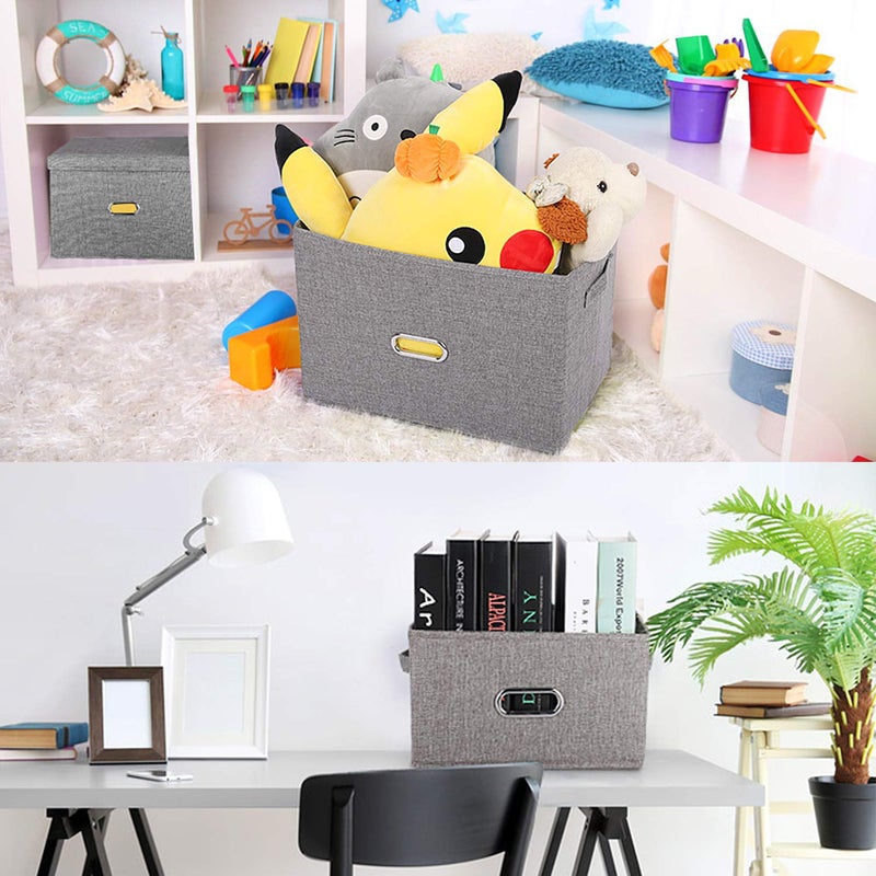 Valease Large Linen Collapsible Storage Bins with Removable Lids and Handles, Washable Storage Box Containers Baskets Cube with Cover for Bedroom,Closet,Office,Living Room,Nursery (Grey, Large) - Image 5