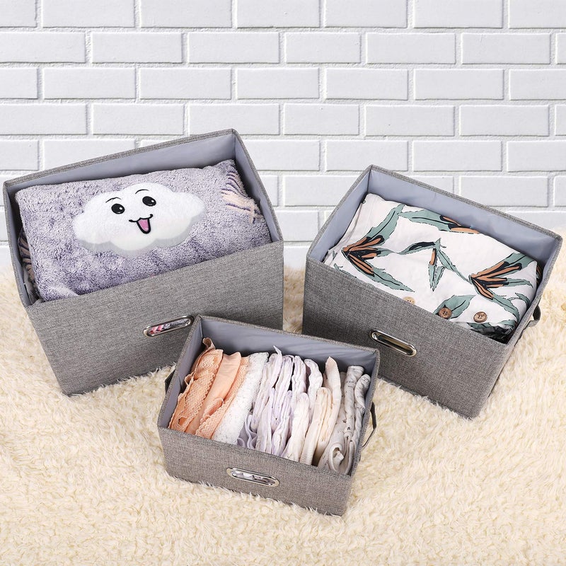 Valease Large Linen Collapsible Storage Bins with Removable Lids and Handles, Washable Storage Box Containers Baskets Cube with Cover for Bedroom,Closet,Office,Living Room,Nursery (Grey, Large) - Image 4