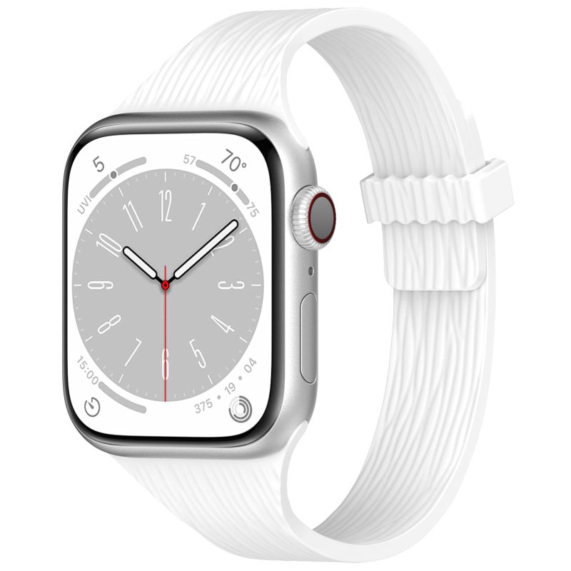 For Apple Watch 46mm / 49mm / 45mm / 44mm Water Wood Grain Small Waist Magnetic Silicone Watch Band(White)
