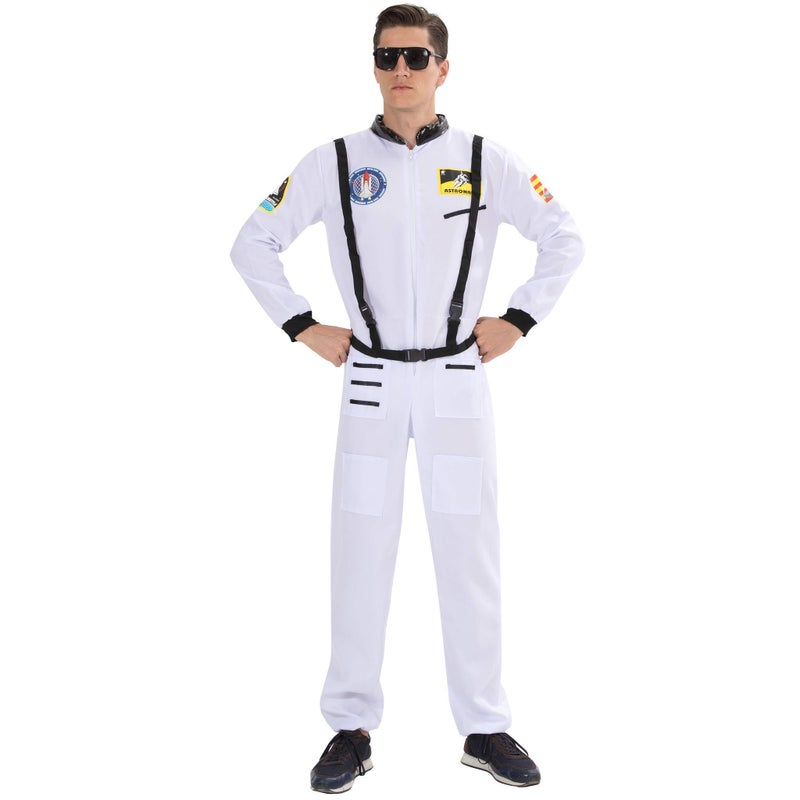 EraSpooky Astronaut Costume Men Halloween Spaceman Suit Adults Pilot White