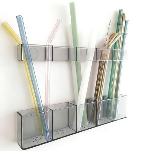 Colormz Acrylic Straw Holder for Cabinet Door - Child-Safe Organizer & Dispenser with Smooth Rounded Edges for Kitchen Accessories Storage, Adhesive Circles Included (Dark Transparent) - Image 1