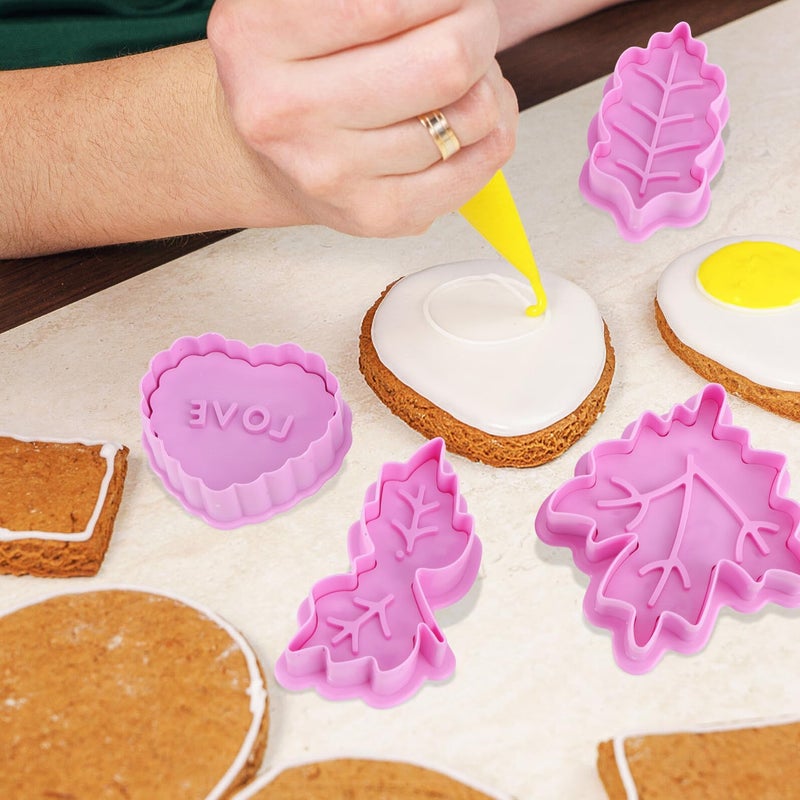Christmas Leaf 3D Embossed Cookie Molds Set Plastic Press Cutters For Baking - Image 5