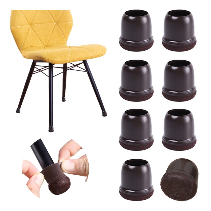 24 Pcs Small Chair Leg Floor Protectors for Hardwood Floors Upgraded Rubber Chair Leg Caps with Felt Pads Dark Brown Furniture Leg Covers Protect Floors from Scratches Reduce Noise Fit 0751