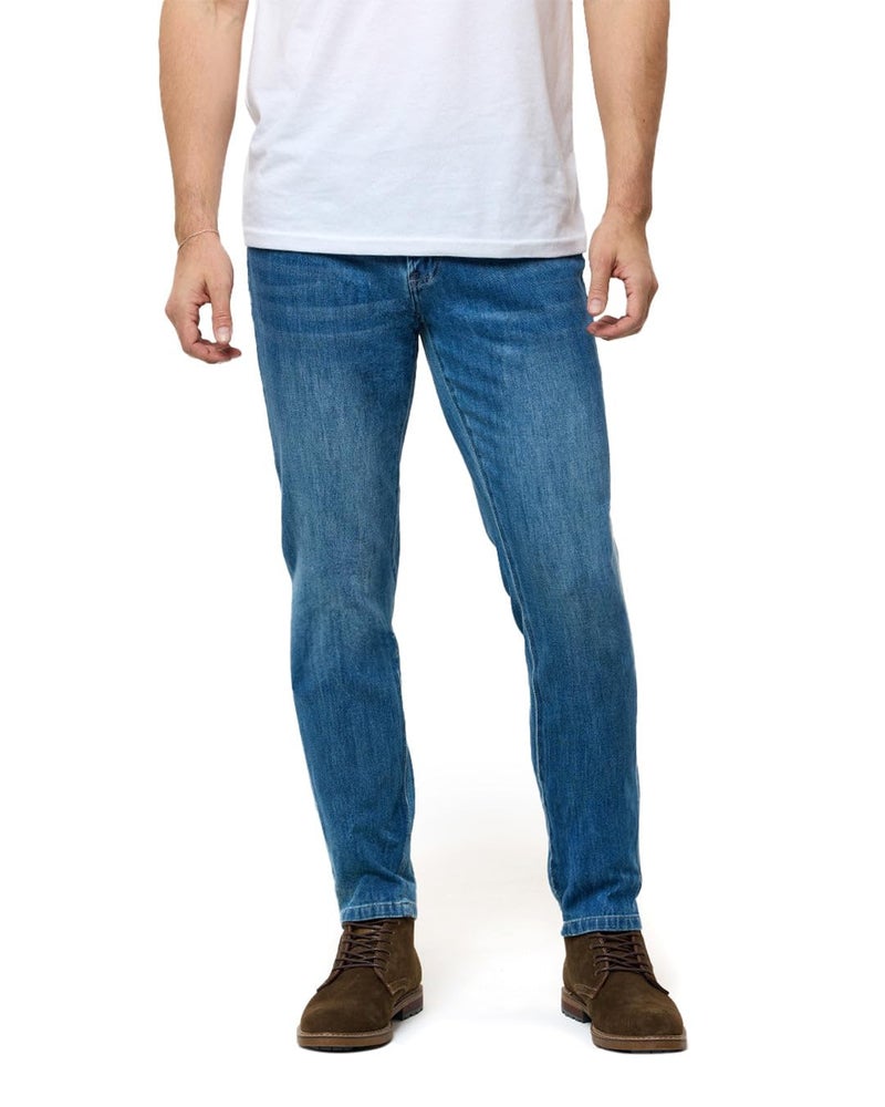 INTO THE AM Mens Jeans - Men's Stretch Jeans Slim Fit Stretchy Tapered Ultra-Soft Wash Indigo Denim Pants (30W X 30L, Medium Indigo) - Image 1