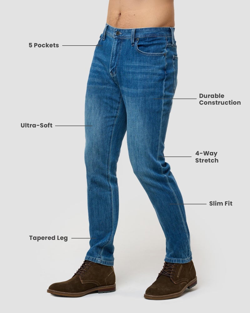 INTO THE AM Mens Jeans - Men's Stretch Jeans Slim Fit Stretchy Tapered Ultra-Soft Wash Indigo Denim Pants (30W X 30L, Medium Indigo) - Image 3